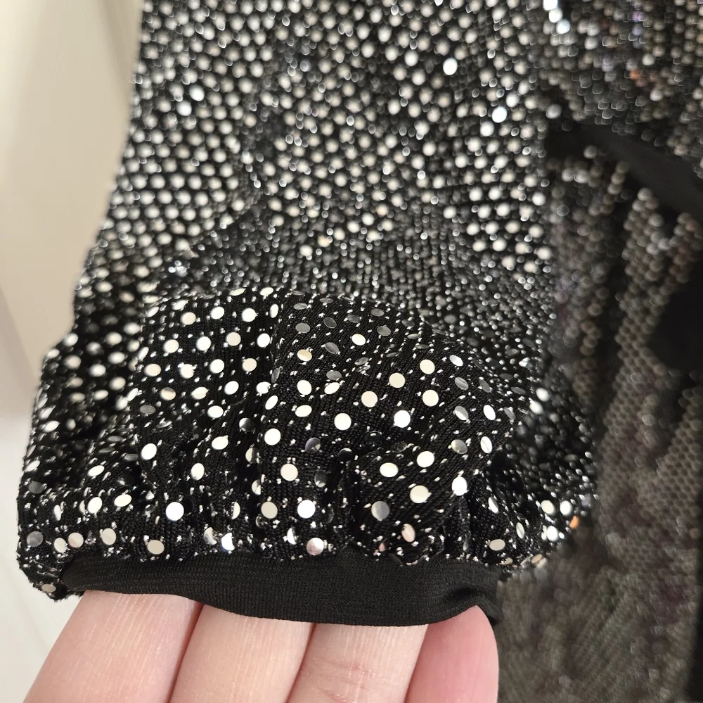 Alexa B Nites Faux Wrap Dress Black Sequin disco ball  size 14W NWT - Picture 4 of 11